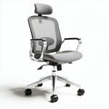 Chaise de bureau ergonomique en maille grise avec accoudoirs et roulettes