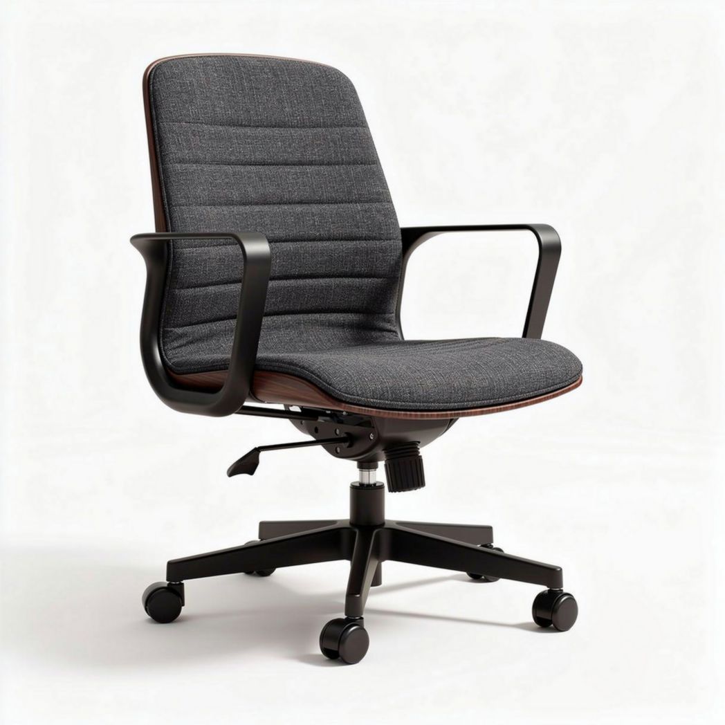 Fauteuil de bureau ergonomique en tissu gris avec accoudoirs ajustables