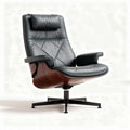 Fauteuil pivotant en cuir noir avec accoudoirs et base en bois 80 x 80 x 100cm