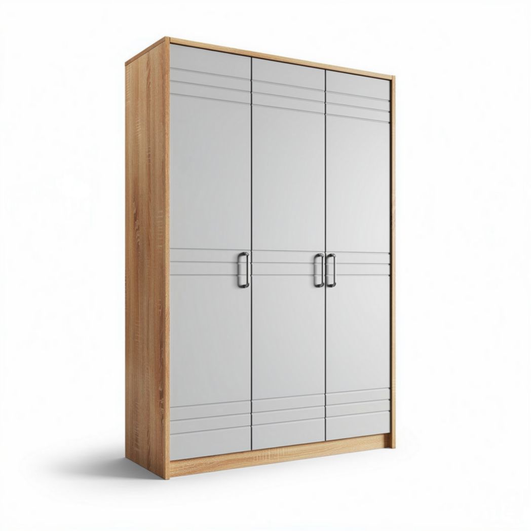 Armoire en bois avec portes en métal gris 180 x 90 x 40 cm