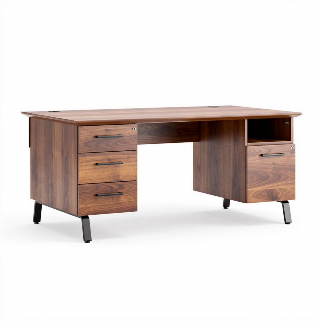 Bureau en bois de noyer avec rangement dimensions 150 x 75 x 75cm