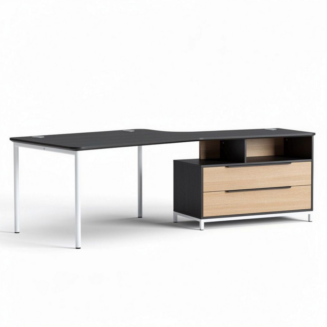 Bureau d'angle en bois et métal avec deux tiroirs dimensions 150 x 75 x 75cm