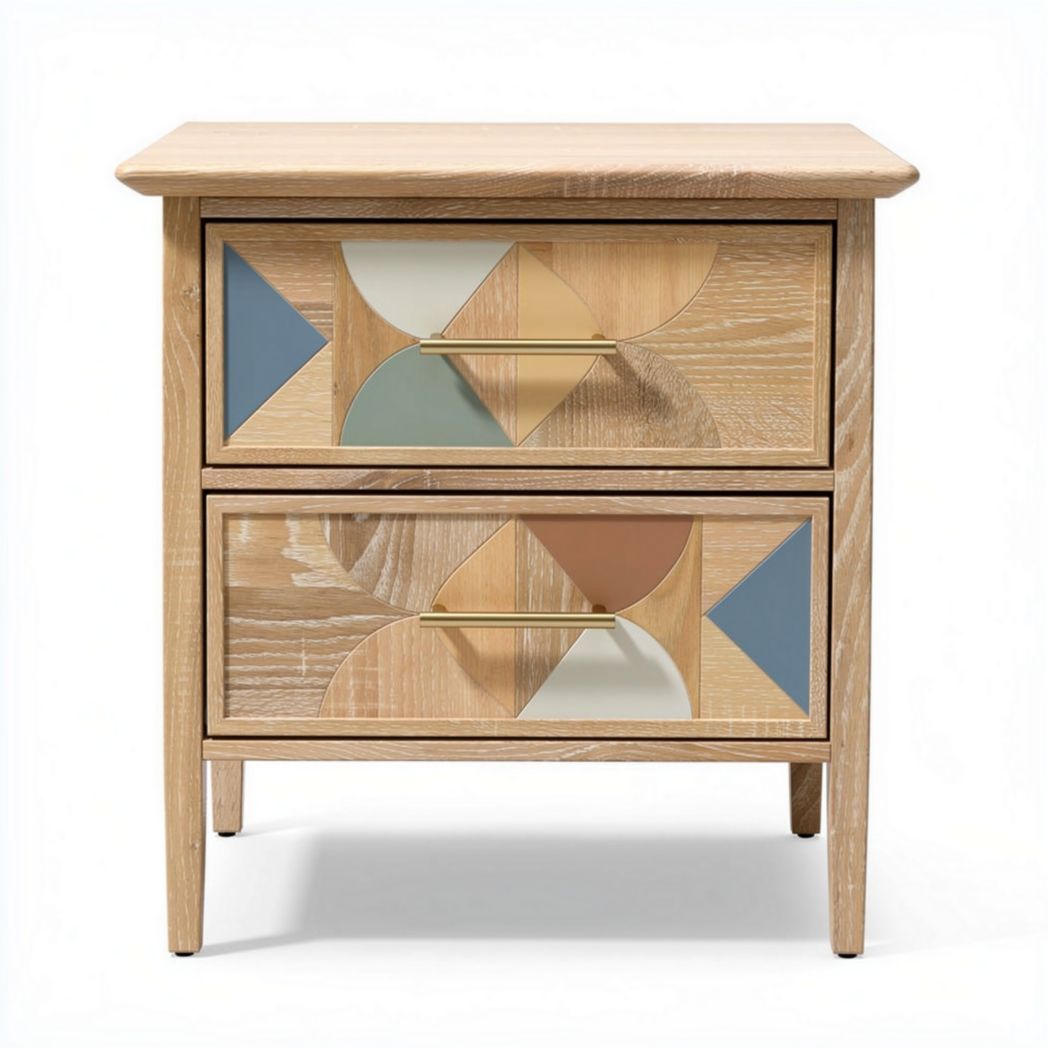 Table de chevet en bois avec tiroirs décoratifs en verre 40 x 30 x 50cm