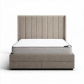 Lit avec tête de lit en tissu gris clair 200 x 160 x 50cm et tiroirs de rangement