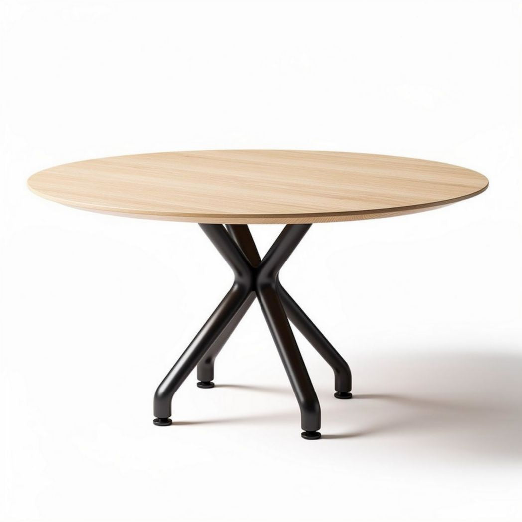 Table ronde en bois de chêne avec pieds en métal noir 150 x 150 x 75cm